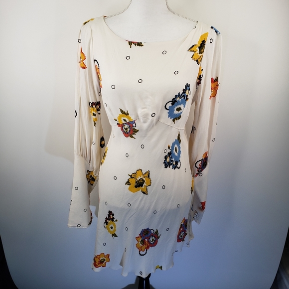 Free People FP Dress Sunshadows Mini Split Sleeve 6 Small NEW Ivory Floral - Picture 4 of 12
